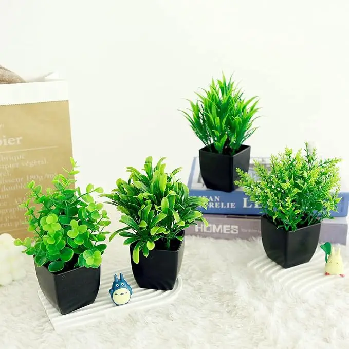 4pcs artificial outdoor green plants small potted plants desktop bonsai home and office decorations photography props plants