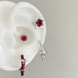Shiny Red Zircon 316L Stainless Steel Ear Bone Nail New Y2K Earrings for Women Ear Piercing Cochlea Jewelry Prevent Allergies