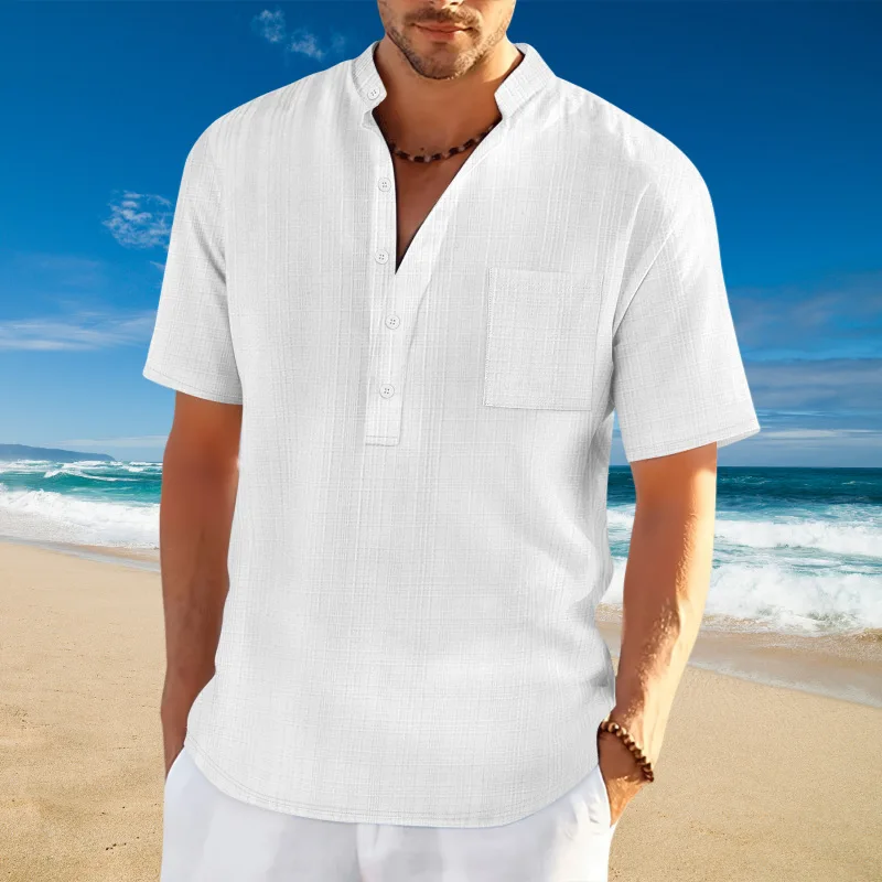 

Stand collar short sleeve shirt loose 2026 new summer luxury men's fashion T-shirt round neck casual trend high quality