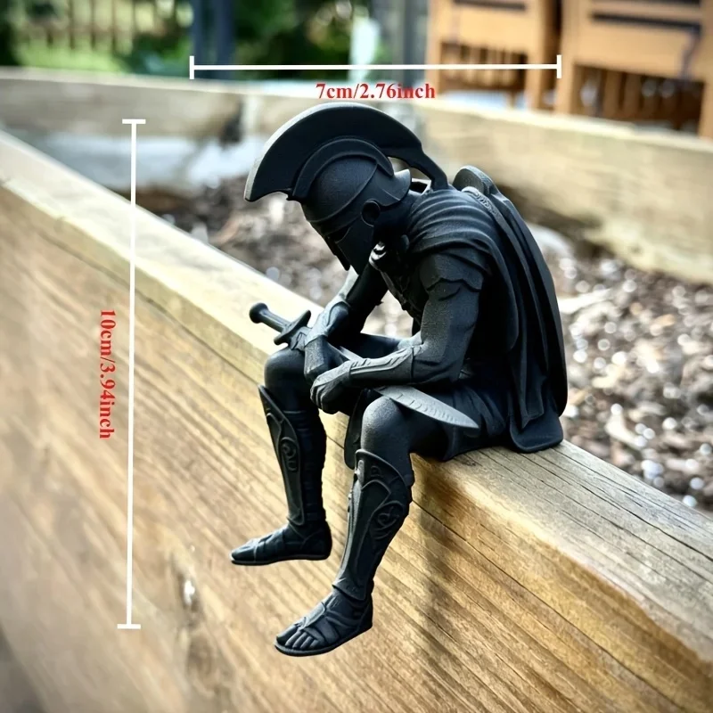 Meditation Warrior Figurines 3D Printed Soldier Edge‑Sitting Statue Ancient Rome Style Shelf Sitter Ornaments Desktop Home Decor