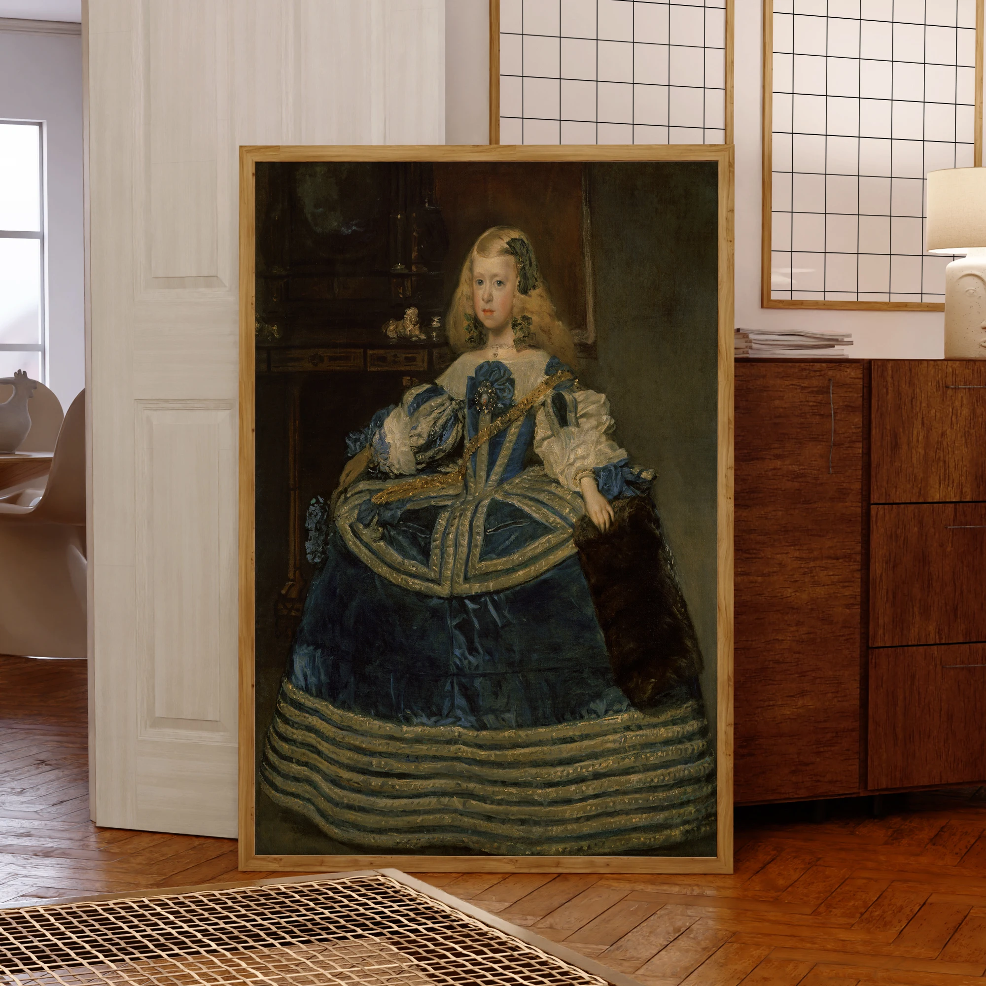 Retro Infanta Margarita Teresa im blauen Kleid, Wandkunstdrucke, Leinwandgemälde, Poster, Bild für Wohnzimmer, Heimdekoration