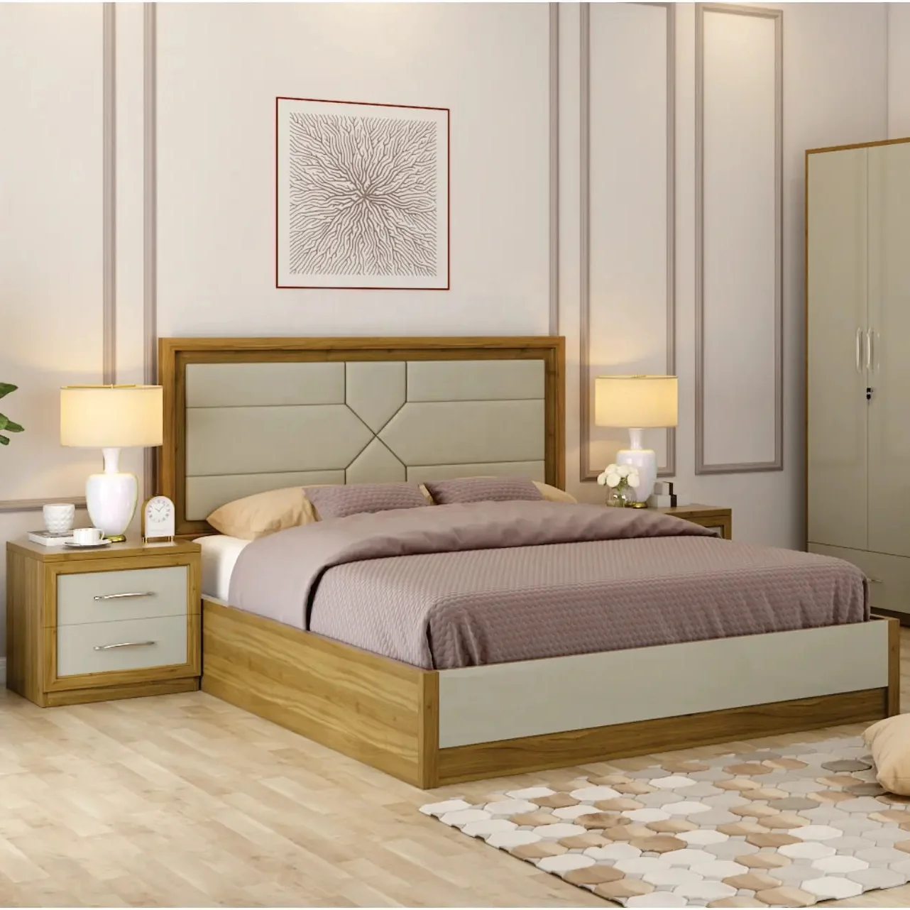 ⅹ-Hot Sale Queen Modern Luxury Wood Double Bed Bedroom Set Furniture for Sale&
