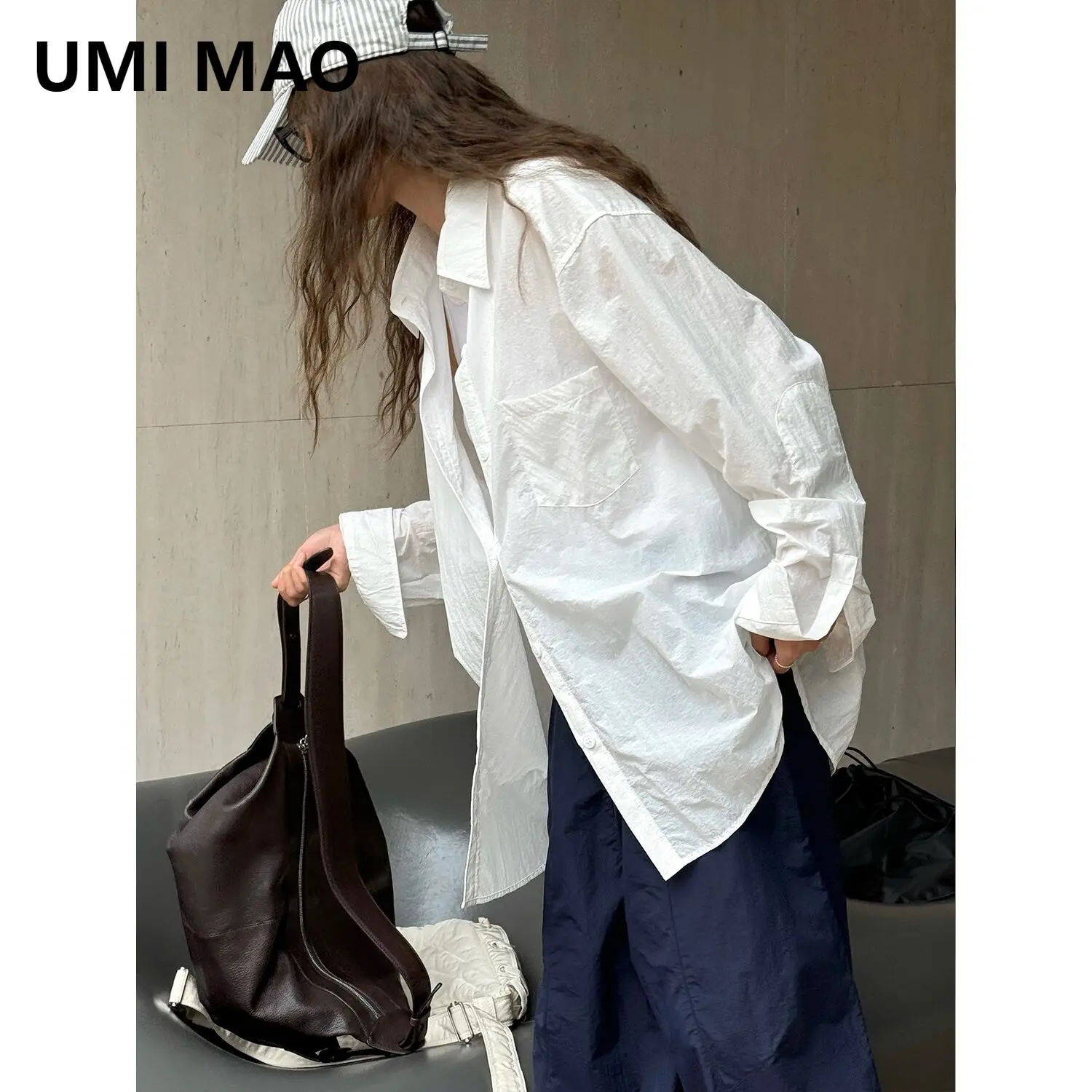 

UMI MAO Autumn New Korean Version Lazy Outdoor Casual Nylon Shirt Femme Loose Slimming Silhouette Top For Women