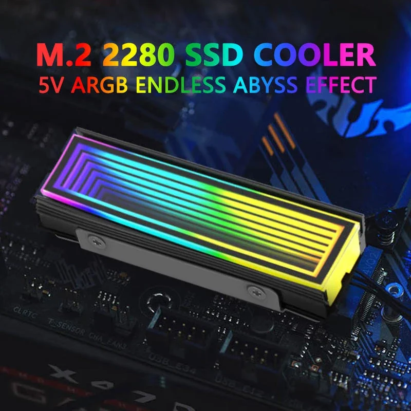 Dissipateur thermique M.2 SSD 5V ARGB Sync 2280 NVMe M2 avec effet RVB Abyss sans fin pour PC de bureau, refroidissement de disque SSD