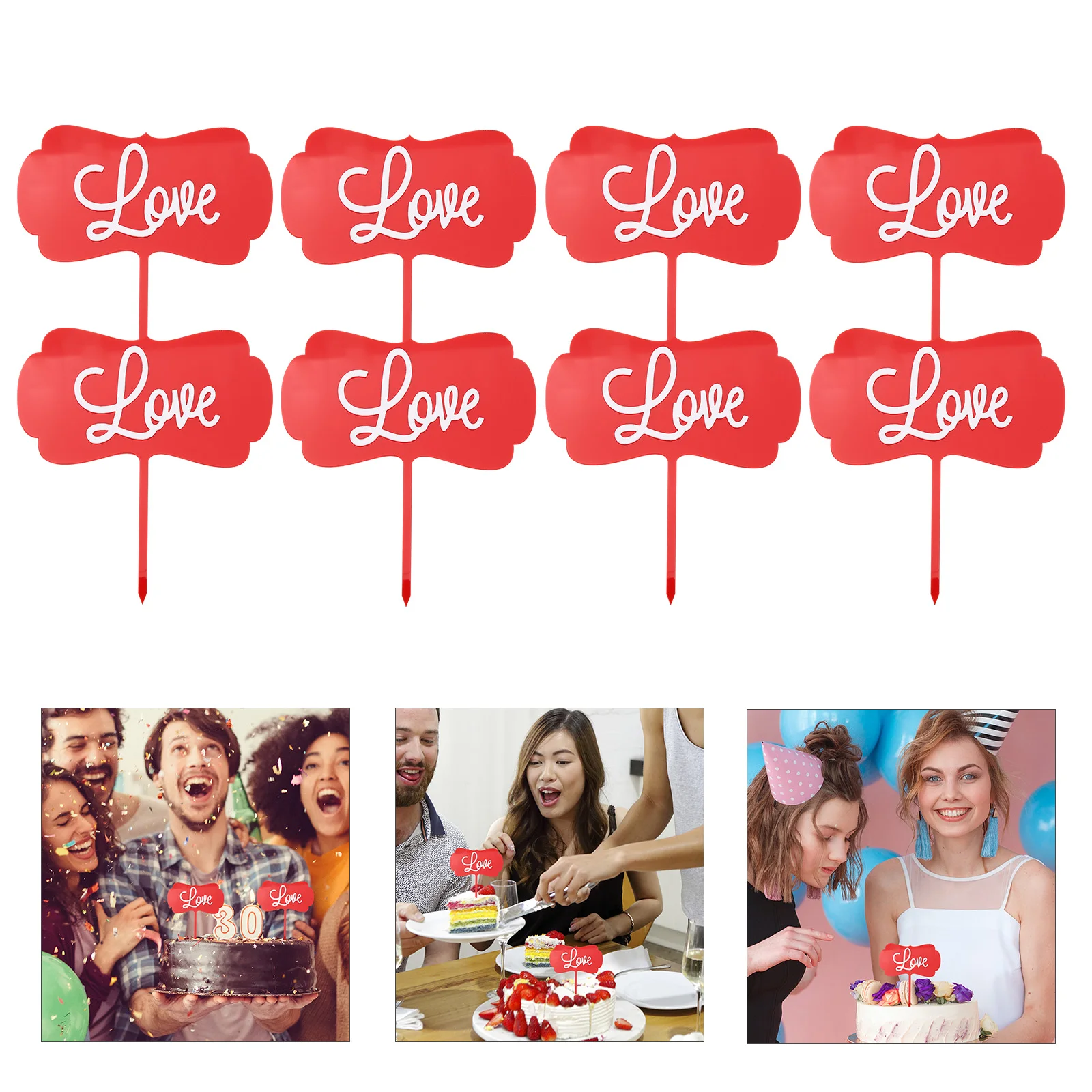 

10Pcs Unique Acrylic Cake Toppers Valentine Cake Picks Cupcake Decorations Holiday Supplies
