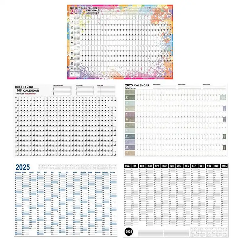 2025 ورقة مخططة التقويم، تقويم جداري كبير للقيام بقائمة مخططة، قائمة الأهداف، جدول منظم اللوازم المكتبية
