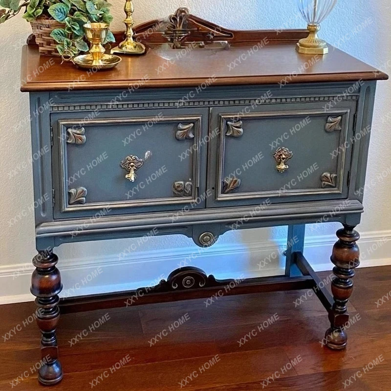

retro entrance cabinet, facing the door, solid wood aisle, foyer decorative storage