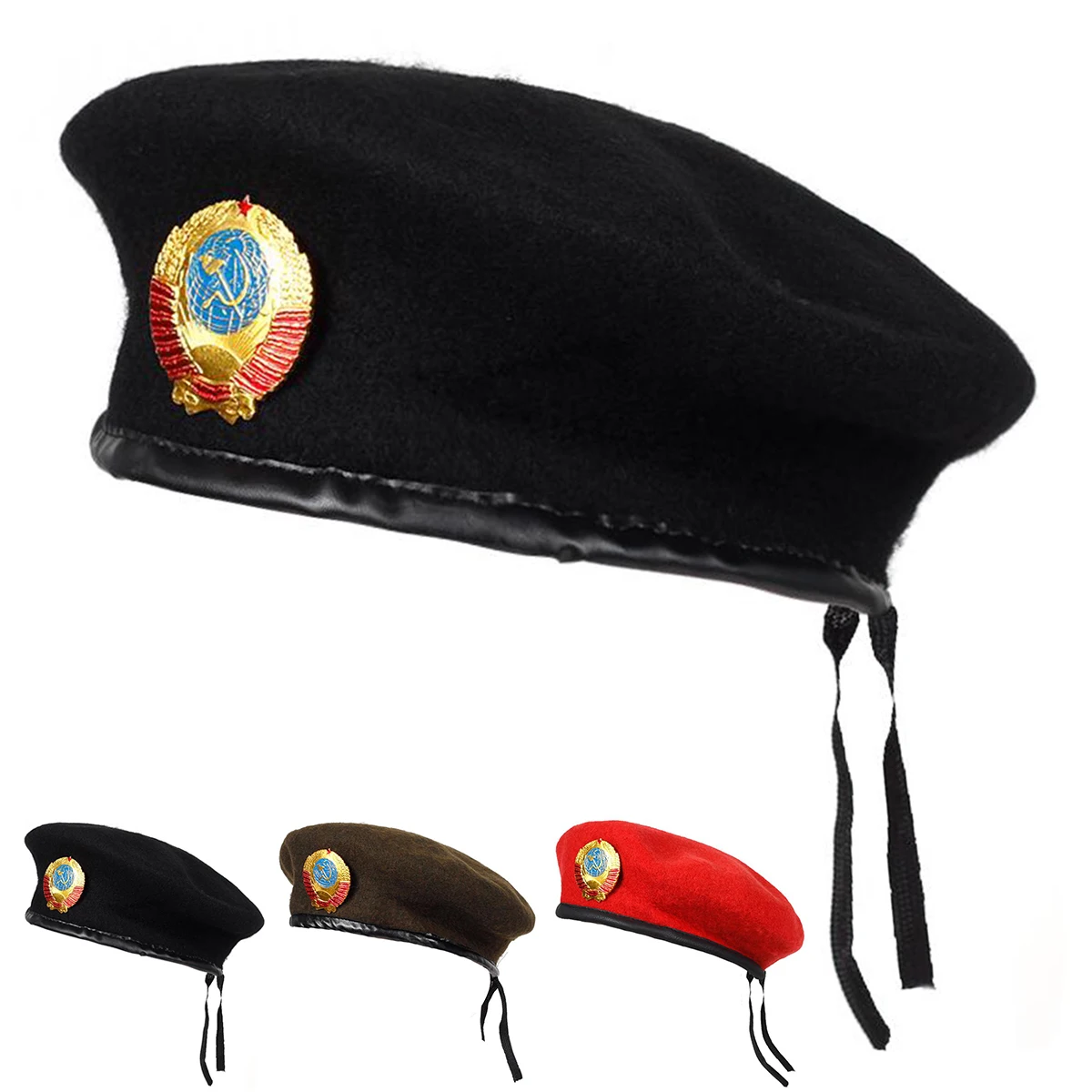 Unisex CCCP National Emblem Brooch Beret Men Women Painters Hats Autumn Winter Warm Berets Flat Caps