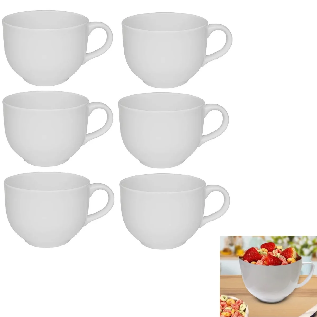 6 Pots White Jumbo Soup In Melamine 735ml Mug