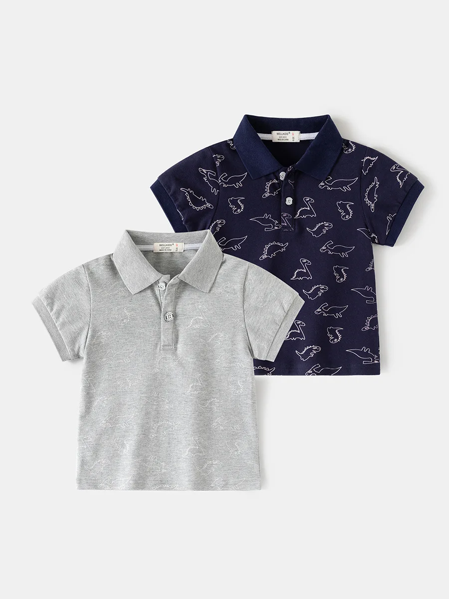 2026 New Summer 2-6Y Childrens Clothes Fun Dinosaur All-over Print Polo Shirt for Boys Short-sleeve