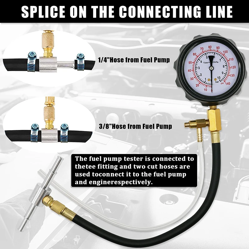 TU-114 Fuel Injector Pressure Gauge Tester Kit Diesel Engine Compression 0-140 PSI Gas Oil Pressure Tools for Car Motorcycle