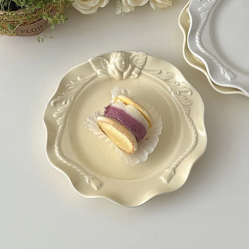النمط الفرنسي لوحة سيراميك نمط الإغاثة كعكة مستديرة أطباق الحلوى مطعم المنزل المطبخ لطيف أدوات المائدة أطباق تقديم الخبز #1