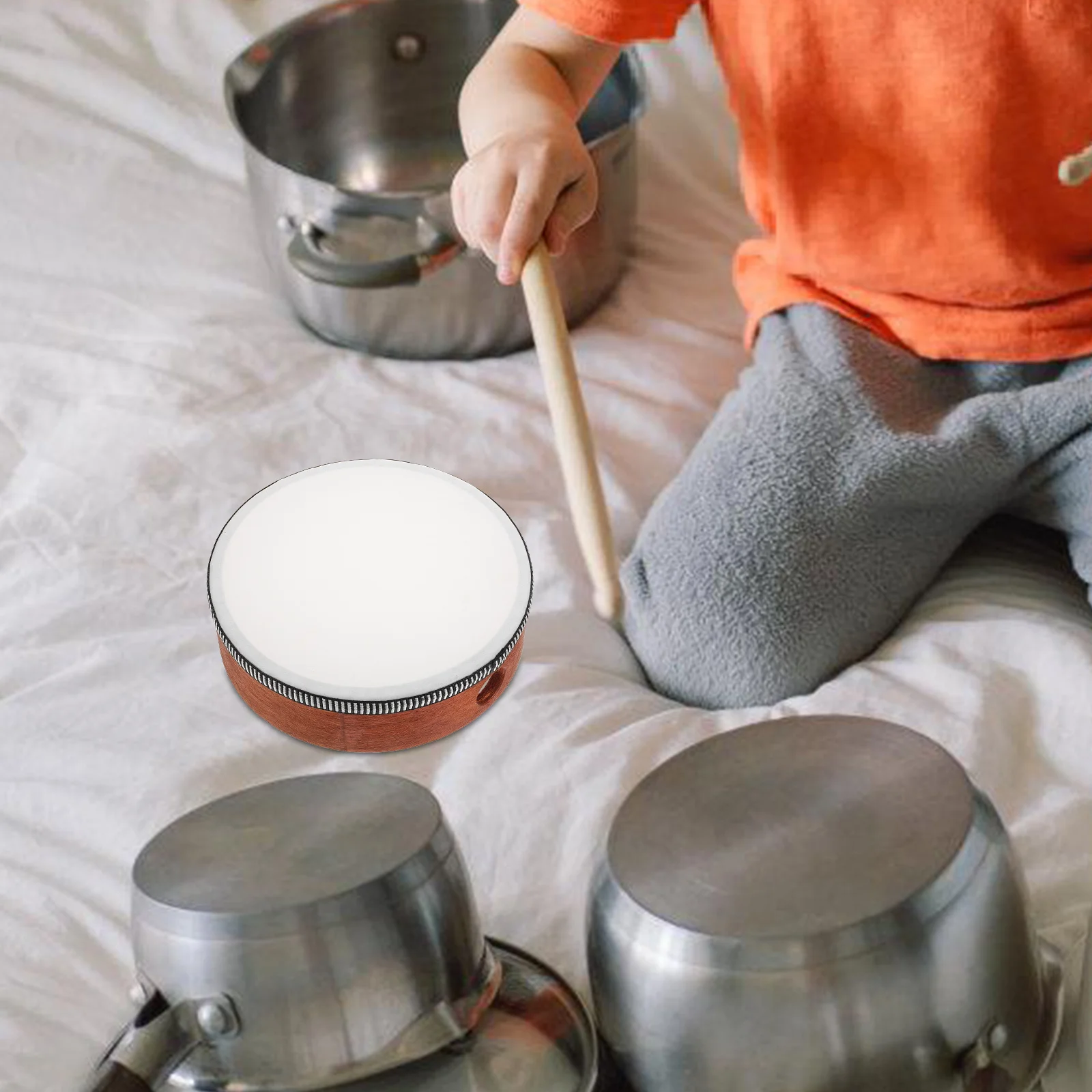 2 قطعة طبلة يدوية خشبية 6 بوصة قرع يدوي الدف قبضة مريحة التعليم المبكر آلة موسيقية بني