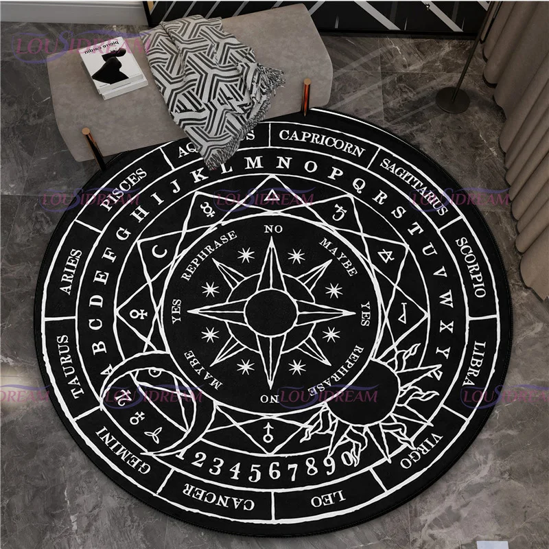 Gothic Triple Moon Goddess Pentagram Round Rug Mystic Sun Moon Black Cat Witch Round Rug Living Room Mats Yoga Round Rug