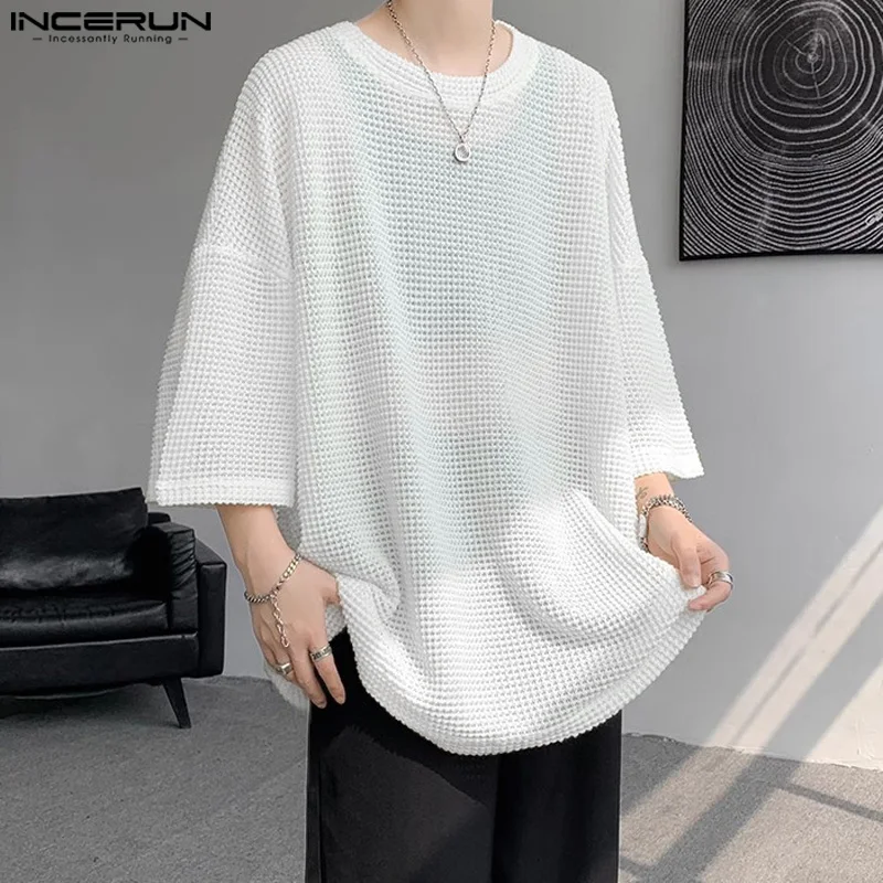 2024 Men T Shirt Solid Color Hollow Out O-neck Short Sleeve Men Clothing Transparent Streetwear Loose Fashion Tee Tops INCERUN