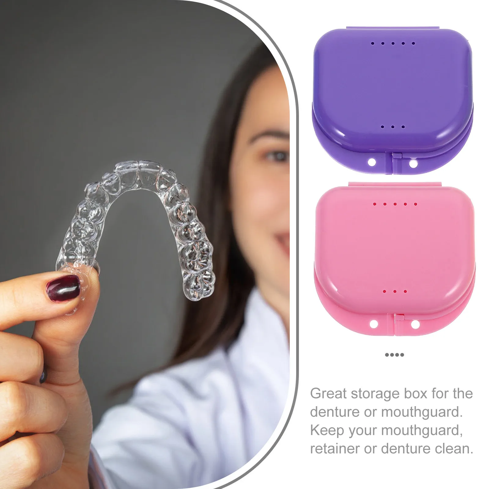 6Pcs Denture Box Durable Snap Lock Mouth Guard Holder Retainer Storage Container Vent Holes Denture Case Mouth Guard Box