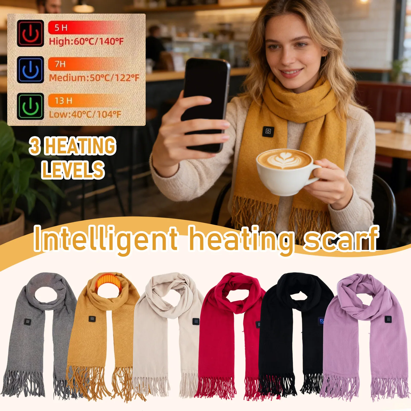 Intelligent Electric Heating Scarf Solid Color Intelligent Electric Heating Scarf Multiple Settings For Warmth In All Scenes