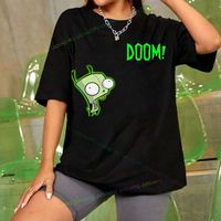 2024 Zim Invader Cartoon Printed Tee with Unique Design Retro 100% Cotton Shirt Stylish Casual Comfortable Y2K Top Short Sleeve