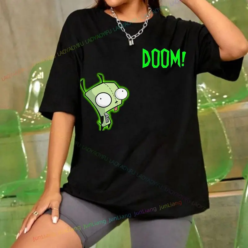 2024 Zim Invader Cartoon Printed Tee with Unique Design Retro 100% Cotton Shirt Stylish Casual Comfortable Y2K Top Short Sleeve