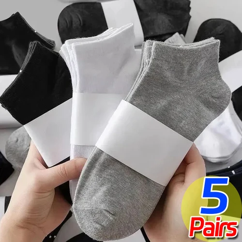 Imagen 1 del producto Calcetines sólidos para hombre, calcetines de algodón tobilleros de corte bajo, ligeros, suaves, cómodos, a granel, negro, blanco, gris, transpirables, Color sólido, Stock de barco