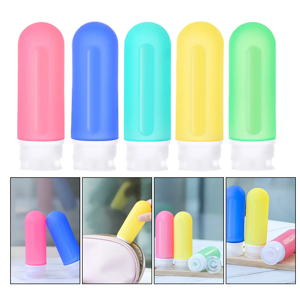 5 pezzi set di bottiglie da spremere bottiglie da viaggio portatili in silicone ricaricabili a prova di perdite per lavaggio del corpo crema detergente per il viso