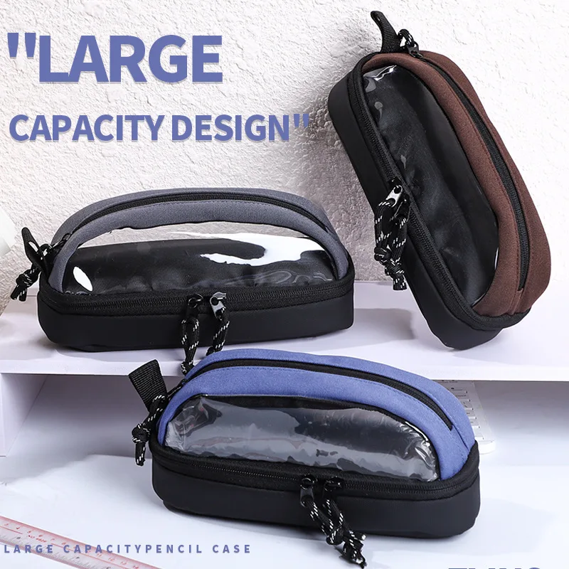 Semi-Circular Case 2026 New Model, Retro Square-Round Pencil Case, Simple And Large-Capacity Waterproof Stationery Bag For