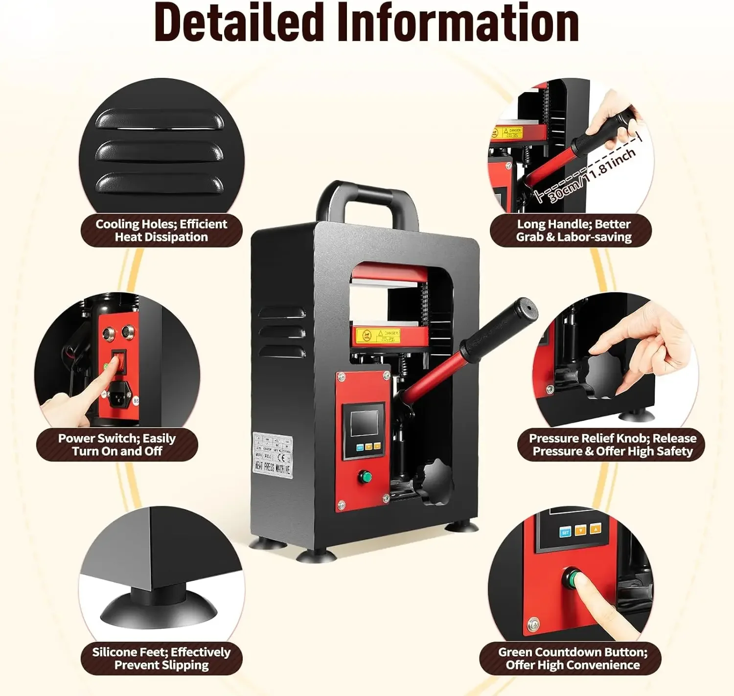 Pressa di calore idraulica da 5 tonnellate 110V 900W Pressa di riscaldamento a piastre doppie Display digitale per piastre di pressa di calore da 2,4 * 4,7 pollici