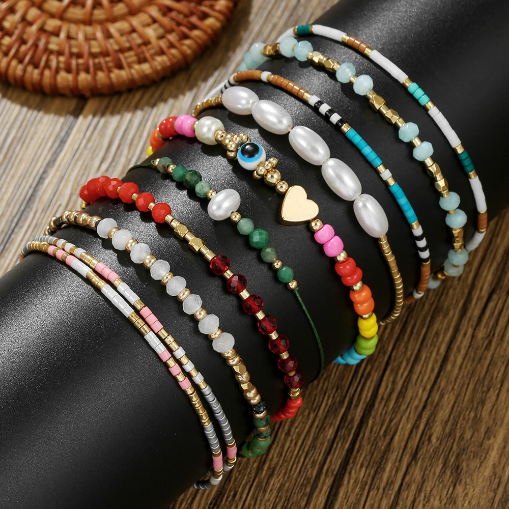 

Boho Eye Heart Pearl Beads Bracelets Dainty Stacking Bracelet for Women Jewelry Bohemian Beach Adjustable Rope Pulseras Femme