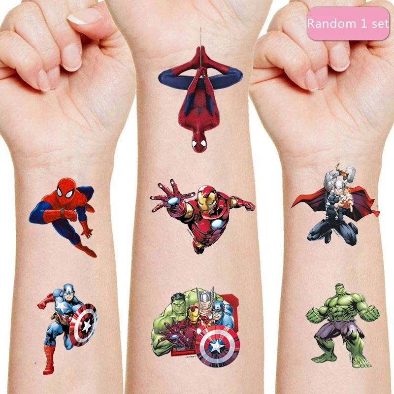 

Avengers Marvel Hero Tattoo Stickers Children's Decoration Iron Man Spiderman Hulk Captain American Cartoon Sticker Kids Toys