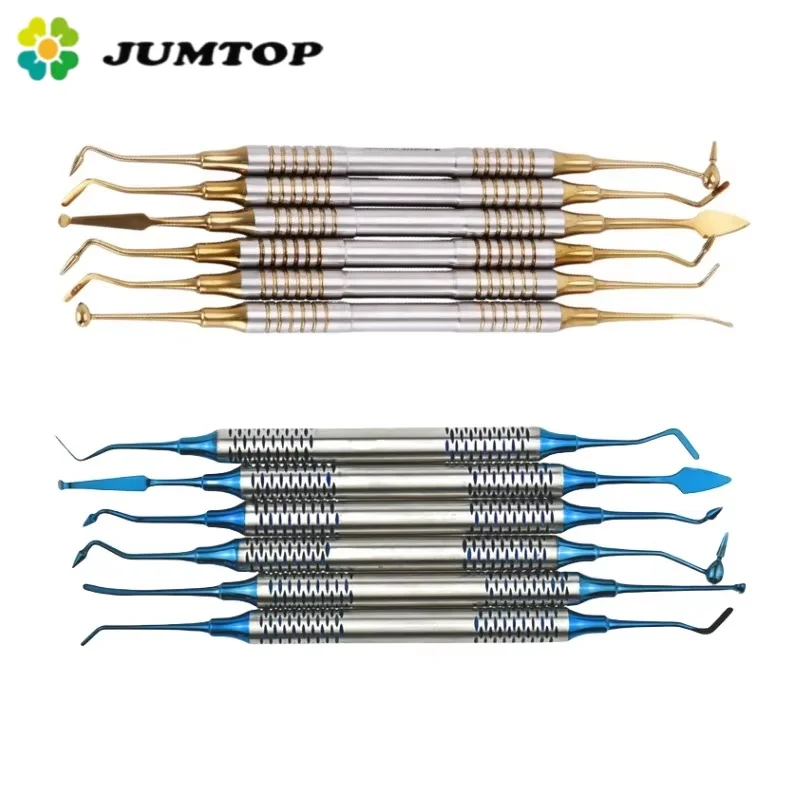 JUMTOP 6Pcs Dental Composite Filling Spatula Tools Double Head Titanium Plated Head Fill Restoration Set