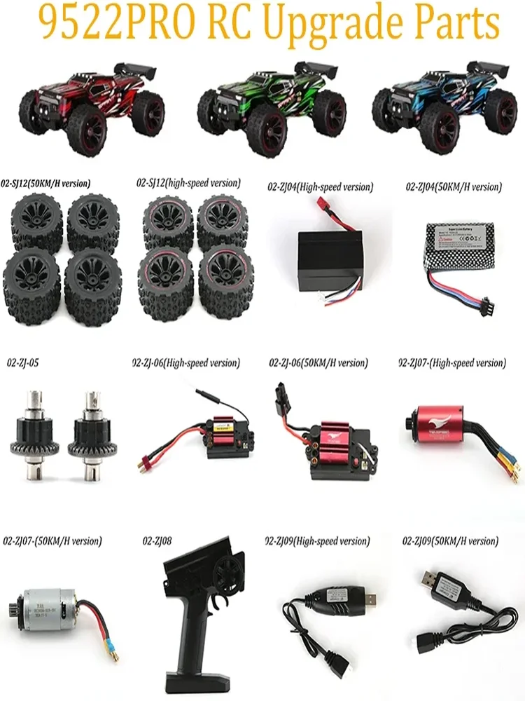 9522 PRO Pièces automobiles RC : Arbre de transmission, roulements d'engrenage, servomoteur, récepteur, moteur, différentiel, boîte de vitesses, pneu