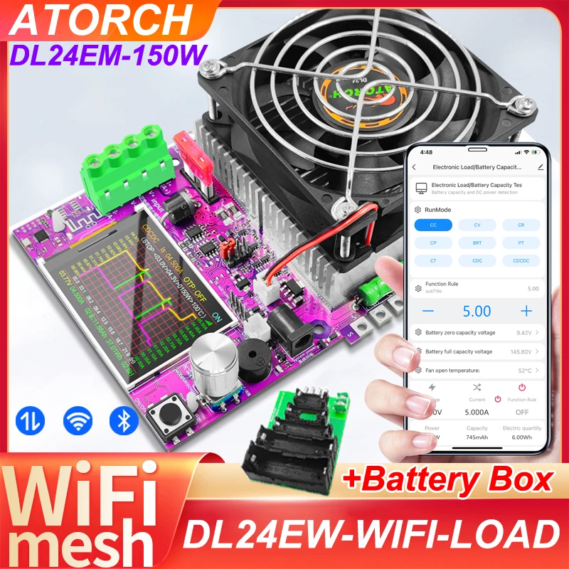 DL24EW 150W Tuya APP WiFi Inteligentny elektroniczny tester obciążenia Napięcie prądu 48V Narzędzia do monitorowania pojemności akumulatora samochodowego + skrzynka testowa akumulatora
