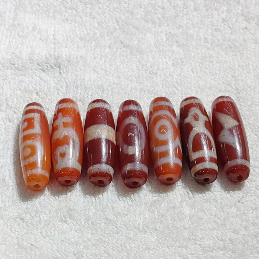 

Tibet Totem Agate Dzi Red Meat Heaven and Earth Vase 3-Eye God of Wealth Celestial Bead Necklace Pendant DIY Accessories