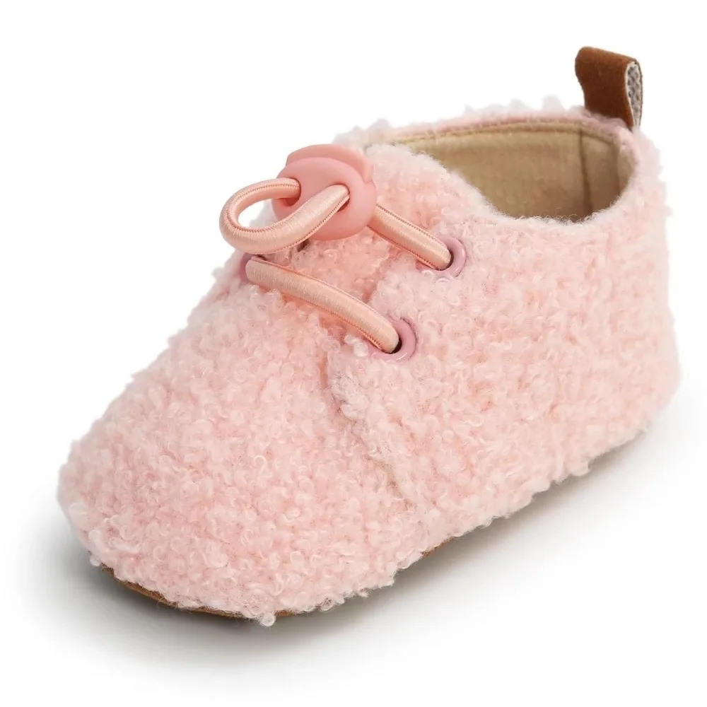 Anti-Slip Baby Booties Cashmere Lining Fluff Material Toddler Shoes Warm Insulation First Walking Soft Sole Shoes For Baby Girl