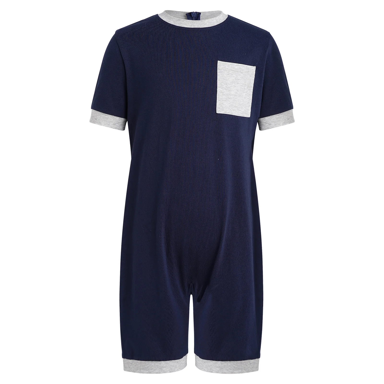 Unisex Kids Special Needs Adaptive Clothing Autism Sensory Boys Girls Anti-Strip Jumpsuit Short Sleeve Back Zipper Bodysuit