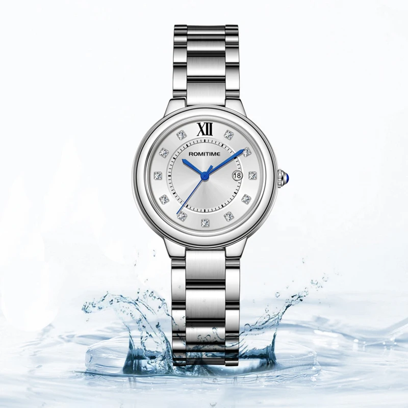 ROMITIME Luxury Women Quartz Watch Alloy Case Stainless Steel Strap Calendar 30M Waterproof Clock Watches for Lady