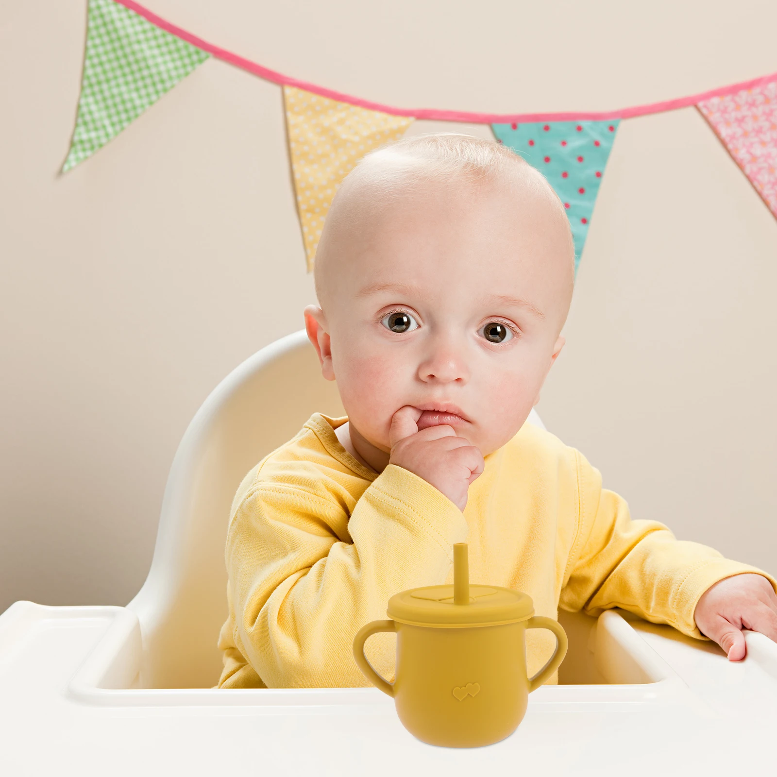 

3Pcs Baby Silicone Training Cups Durable Drop Resistant Double Handle Toddler Drink Water Cup with Straw Infant Training Cup