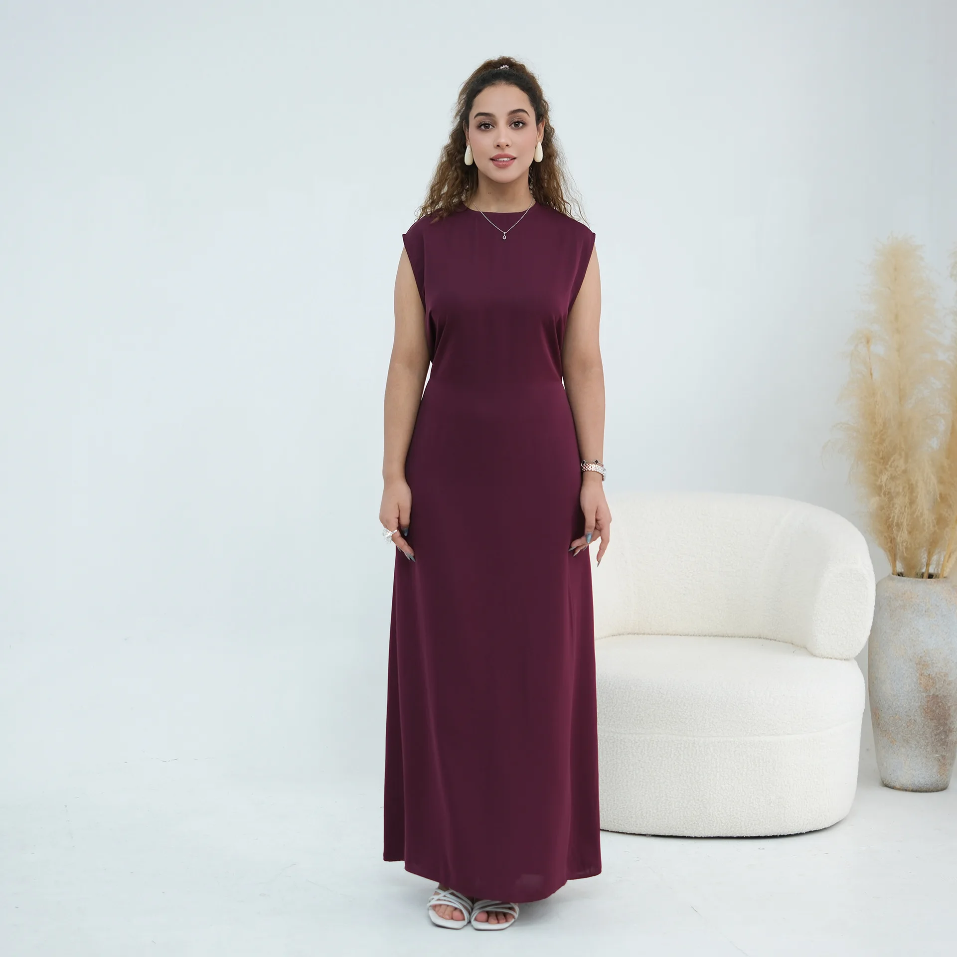 Women Sleeveless Long Dress Muslim Inner Dresses Dubai Abaya Turkey Kaftan Islam Clothing Caftan Marocain Femme Musulmane Robe