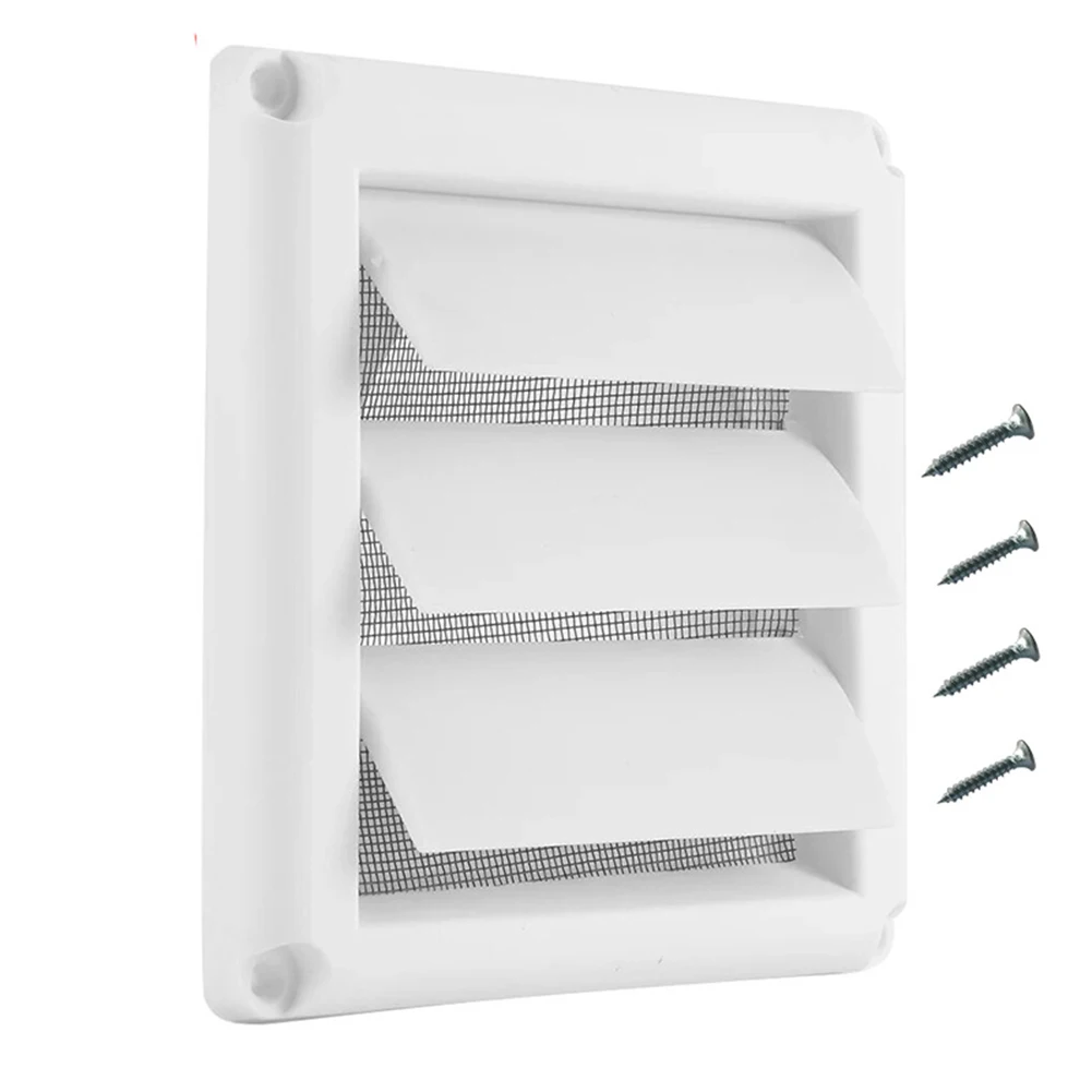 White Plastic Air Vent Grille With Screen For Outdoor Wall HVAC Ducts Easy Install Paintable Louver Cover 4 5 6 Inch