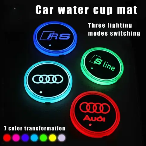 2개 LED 발광 컵 홀더 코스터 - 아우디 A3/A4/A5/A6/A7/A8, Q2/Q3/Q5 모델과 호환되는 RGB 색상 변경 미끄럼 방지 매트