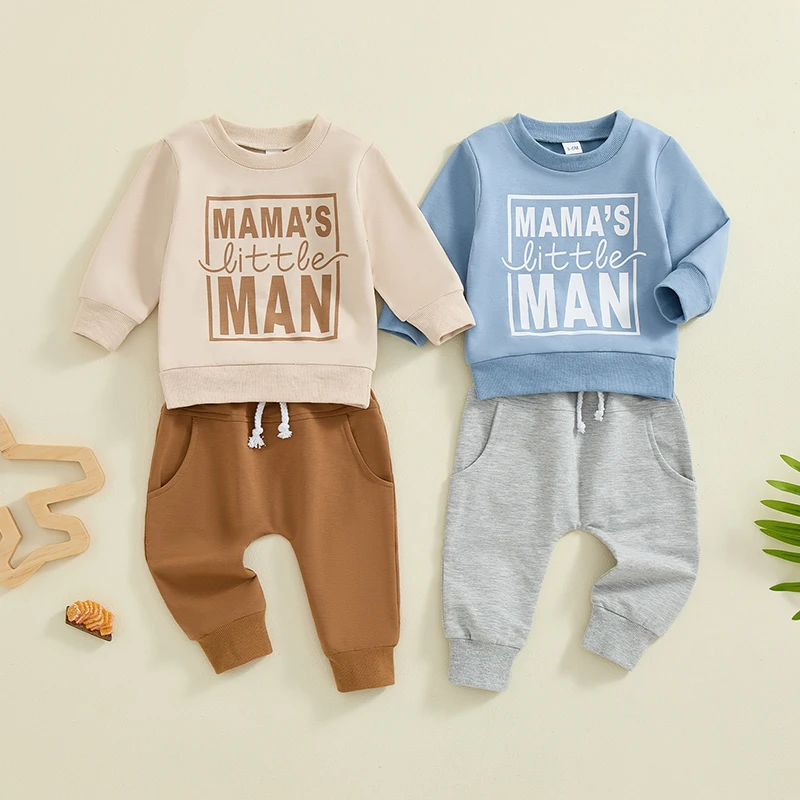 2024-05-07 Lioraitiin Toddler Baby Boy Fall Clothes Letter Print Long Sleeve Sweatshirt and Elastic Pants 2 Piece Outfits