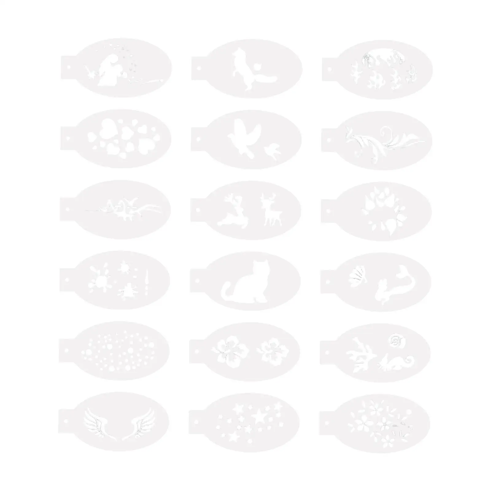 

18x трафареты с узором для лица, трафареты для боди-арта, шаблон различных узоров для Хэллоуина, карнавала, тематические аксессуары для вечеринок, белый