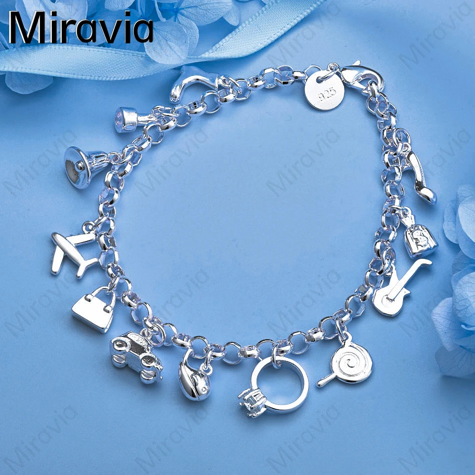 

Miravia 925 Sterling Silver Fashion Multi-Pendant Bracelet Women Charm Fashion Holiday Party Gift Jewelry