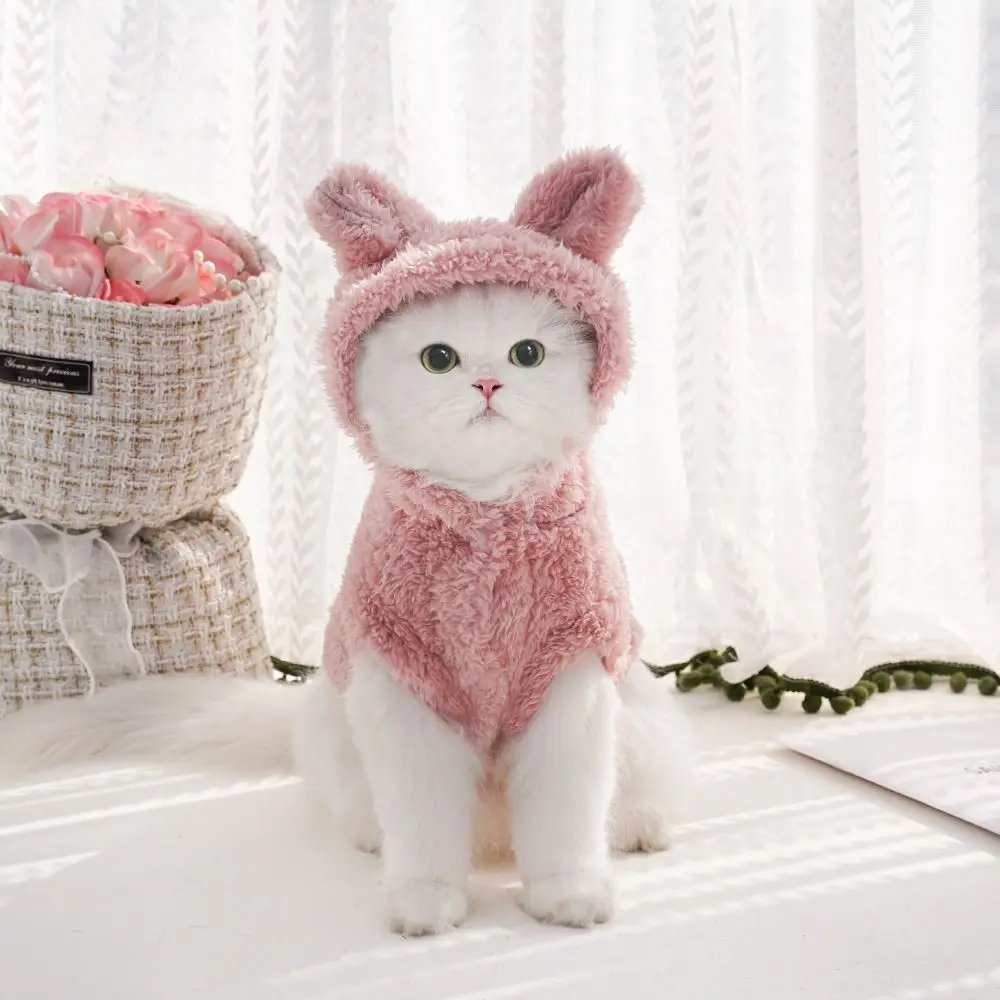 High Quality Autumn Winter Pet Puppy Cat Clothes Plush Rabbit Ears Coat Soft Warm Pet Supplies