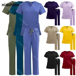 Niaahinn Pet Grooming Working Clothes Scrubs Uniform Suit Short Sleeved Nursing Uniform Women Multicolor Doctor Medical Workwear