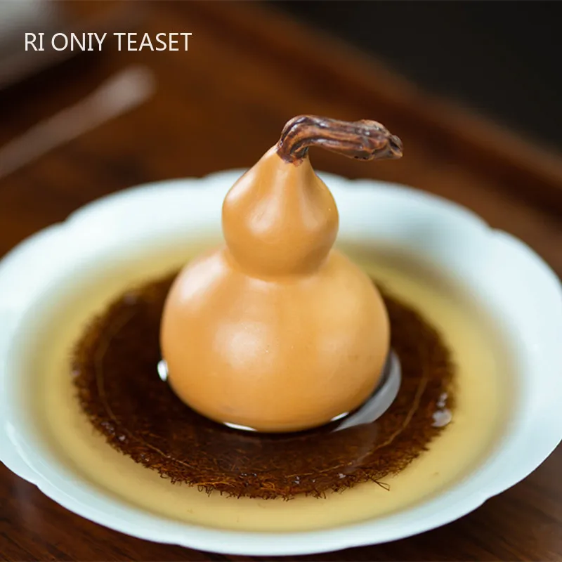 Chinese Yixing Purple Clay Tea Pet Creative Handmade Gourd Statue Ornaments Desktop Decors Tea Figurine Craft Tea Set Decoration
