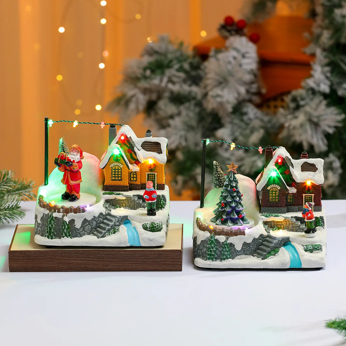 Creative Christmas Rotating Santa Claus Luminous Statue Music Box Ornament Home Desktop Atmosphere Decorations Gifts