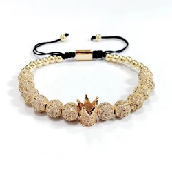 Royal Crown Roman Bracelets & Bangles Beads Braiding Bracelet For Men Copper Inlaid Crystal Pulseira Men's Jewelry