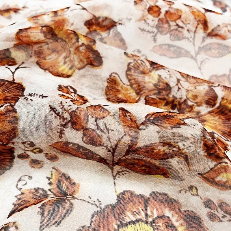 European And American Plant and Flower Printed Polyester Georgette Fabric For Women's Dress Blouse Handmade DIY Cloth Sewing