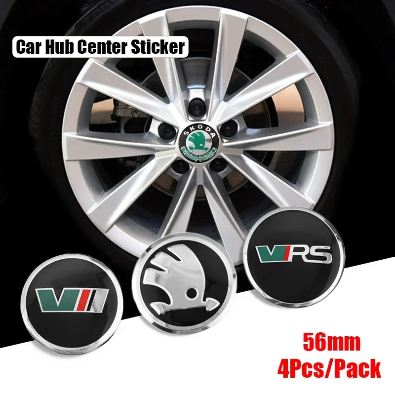 4Pcs 56mm Car Emblem Wheel Hub Cap Metal Stickers Accessories For Skoda Octavia Rapid Kodiaq Superb Karoq Fabia Kamiq VisionS